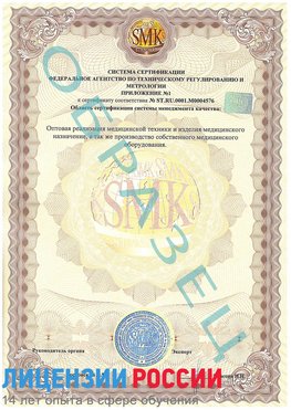 Образец сертификата соответствия (приложение) Джанкой Сертификат ISO 13485